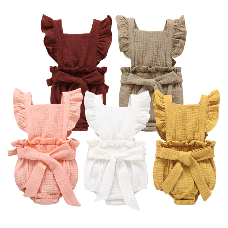 

2019 Newborn Baby Girl Bodysuit Infant Solid Jumpsuit Cotton Casual Outfits Summer Sunsuit Baby Clothing