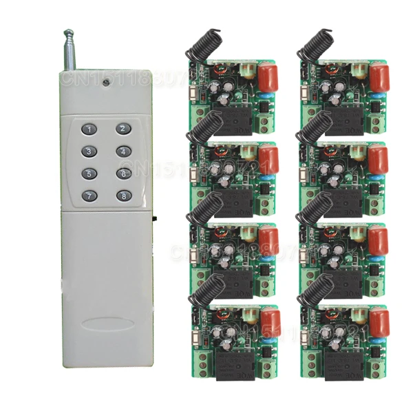 

220V 1CH Radio Wireless Remote Control Switch 8 Receiver& transmitter Learning Code light lamp LED ON OFF Output Adjusted