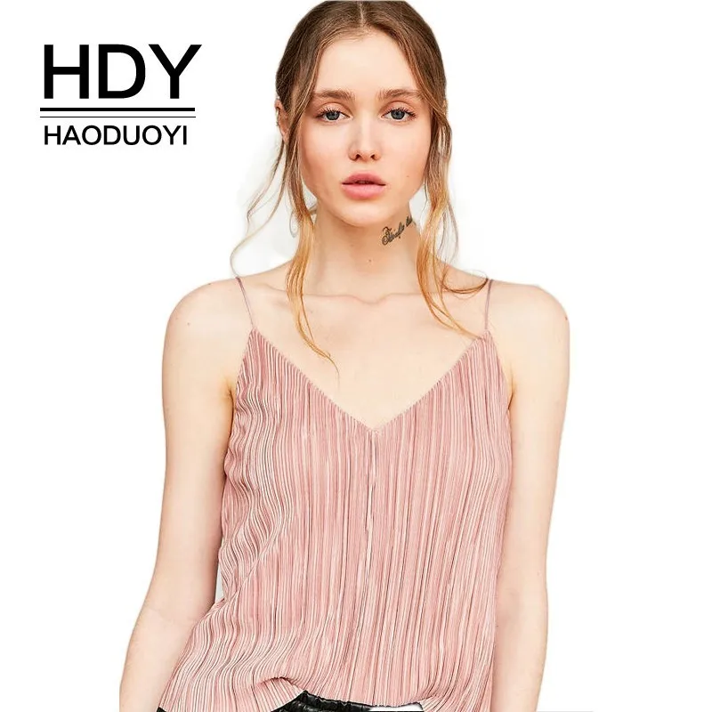 

HDY Haoduoyi Sexy Club Lady Solid Color 2019 Open Back Tops Spaghetti Strap Fashion Cute Sweet V-neck Strapless Shoulder Camis