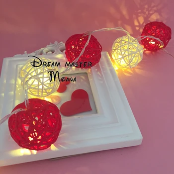 

White and Red Rattan Ball String Light Warm White Light Fairy Light Holiday Light for Wedding Christmas Party Decoration