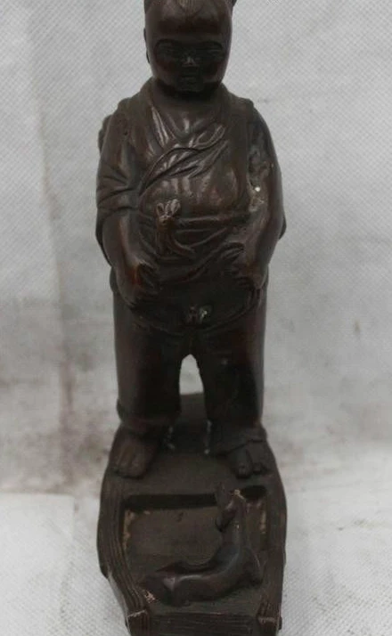 

7"China Chinese Folk Bronze beautiful Lifelike excellent Boy pee Dog Statue