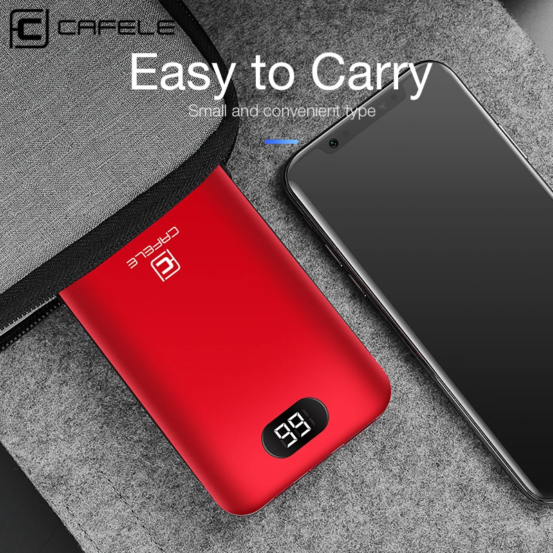 CAFELE 8000mAh Mini Built-in Power Bank LCD Display Micro USB Type C Input with Charging Cable Charger for iPhone Samsung Xiaomi