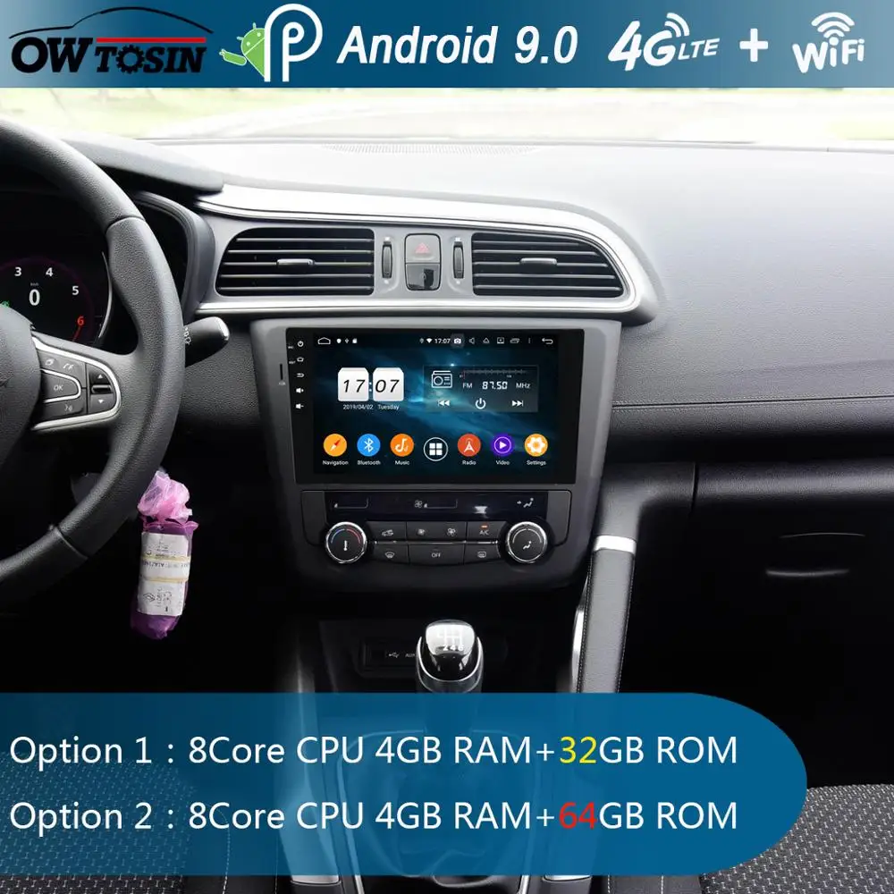 Top 9" IPS Octa Core 4G+64G Android 9.0 Car Multimedia Player For Renault Kadjar 2015-2019 GPS Radio Stereo DSP CarPlay Parrot BT 1