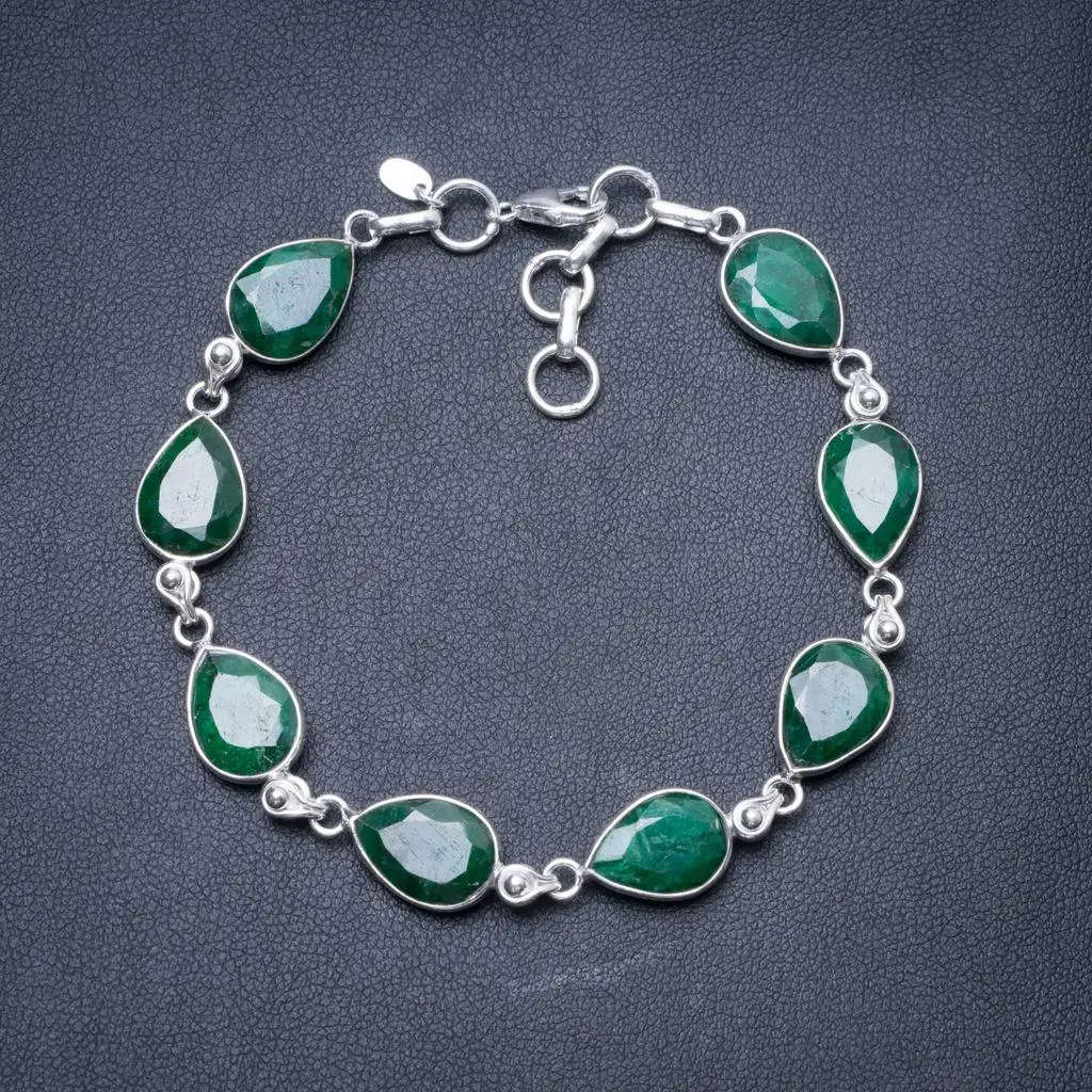 

Natural Emerald Handmade Unique 925 Sterling Silver Bracelet 7 1/4-8" Y3428