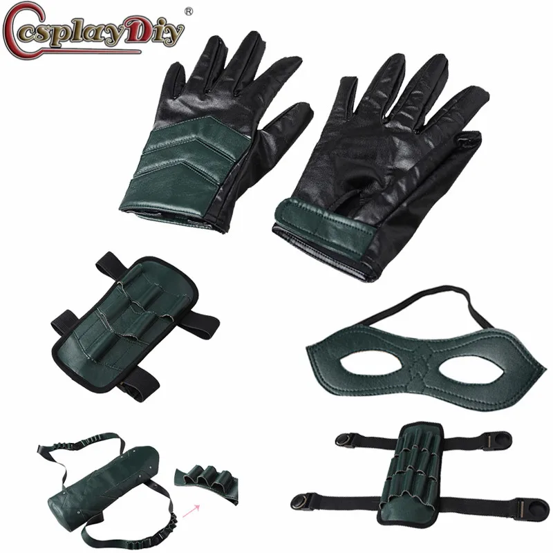 

Cosplaydiy Green Arrow 5 Oliver Queen Leg Pieces Arrow Holder Gloves Eye Mask Cosplay Accessories For Halloween Costume Props
