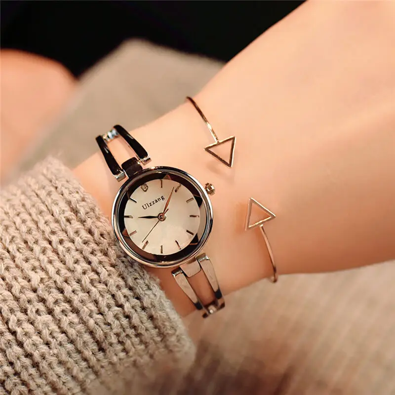 Дизайнерские Роскошные модные Ulzzang Брендовые женские часы-браслет из розового золота и серебра, женские наручные часы из нержавеющей стали, подарки - Цвет: Серебристый