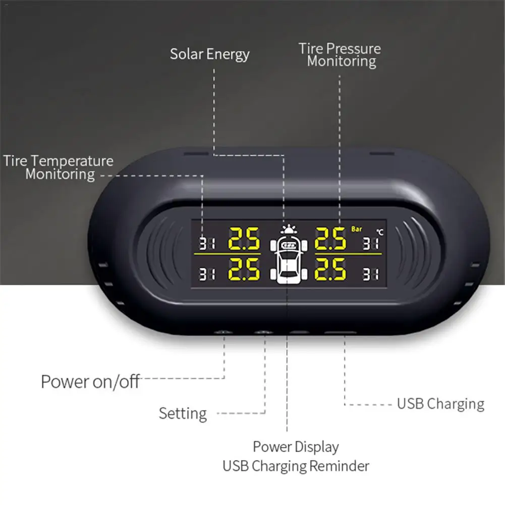 CR1632 мини Лобовое стекло беспроводной цифровой датчик автомобиля TPMS солнечной энергии 0-101PSI система мониторинга давления в шинах