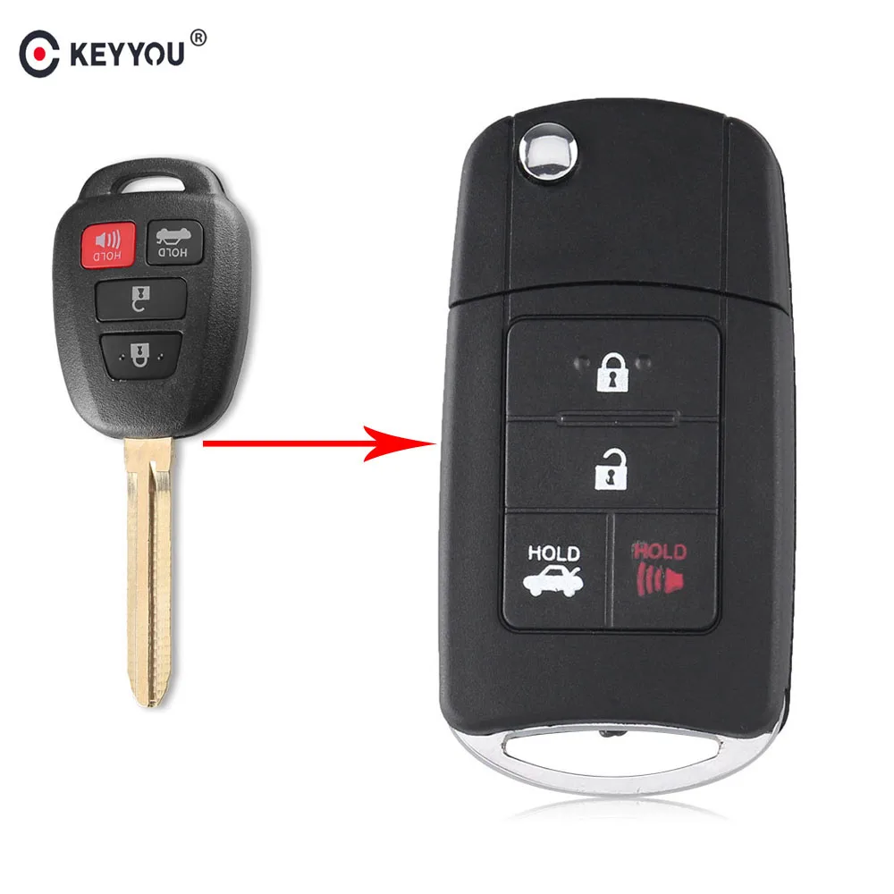 

KEYYOU 10x Modified Remote Car Key 4 Buttons Folding Flip Remote Control Key Case Shell For TOYOTA Reiz Corolla Camry RAV