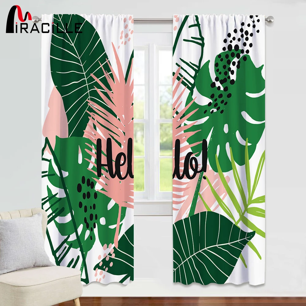 

Miracille Tropical Plants Print Windows Curtains Modern Style High Shading Curtain Window Drape Valance For Living Room Bedroom