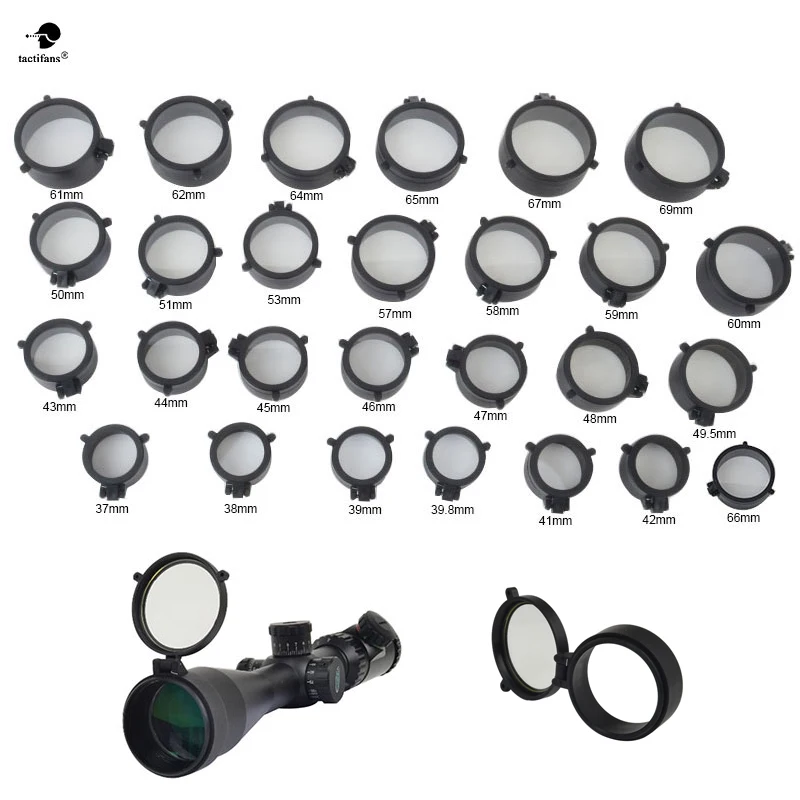 Rifle Scope Quick Flip Spring Up Open Gun Lens Cover Through See-thru Riflescope Protect Objective Cap for Caliber 28 Sizes Rifle Scope Quick Flip Spring Up Open Gun Lens Cover Through See-thru Riflescope Protect Objective Cap for Caliber 28 Sizes