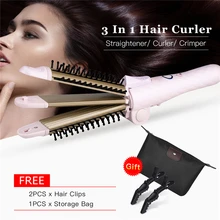 3 в 1 Профессиональный Выпрямитель для кудрявых волос Железный Кукуруза Перми складной керамический выпрямитель плоский утюг+ 2 заколки для волос сумка для хранения