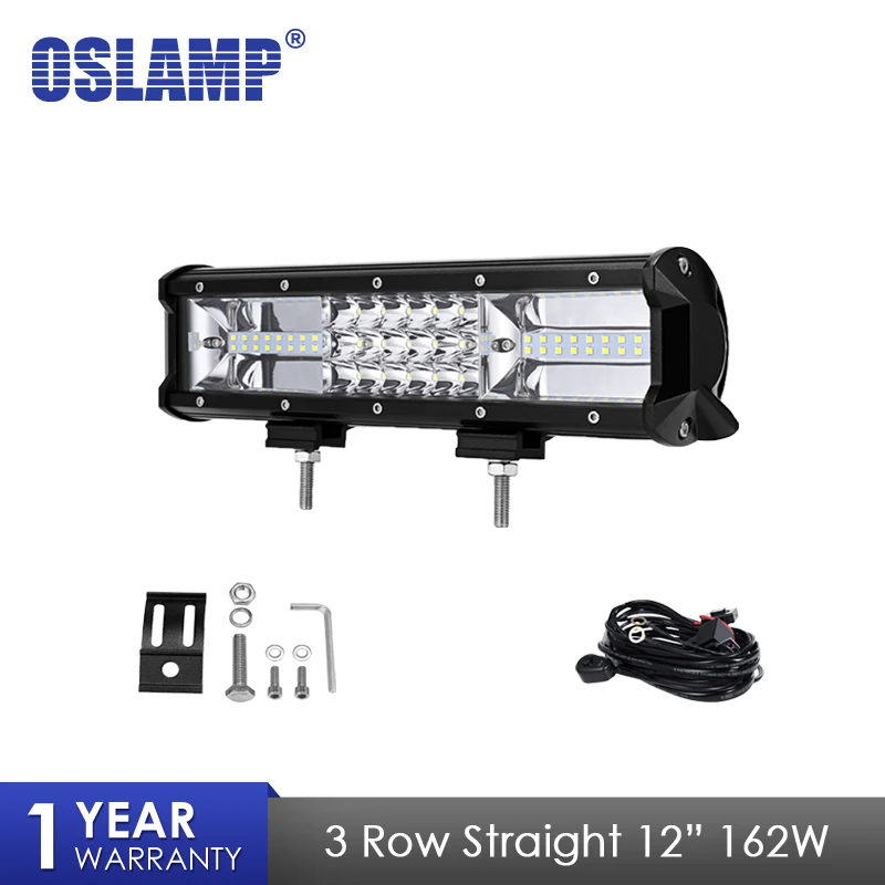 

Oslamp 12" 162W Work Light Tri-Row LED Light Bar Flood Beam Led Bar For 4x4 Truck ATV Trailer Car Offroad Driving Light 12V 24V