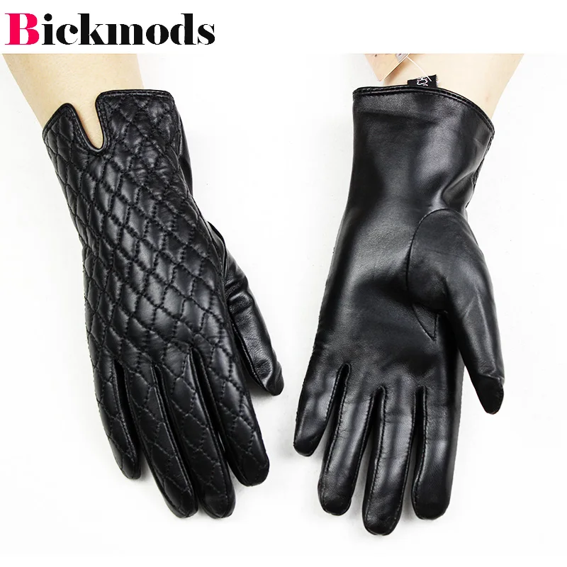 Sheepskin leather gloves women's touch screen fashion embroidery style 2018 new cashmere lining autumn and winter warm gloves