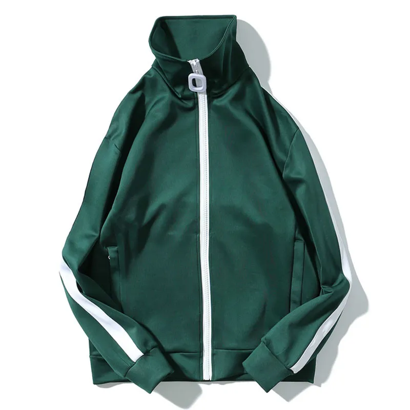 Black Green Solid Track Jackets Coats Sportswear Vintage Streetwear Hip Hop Zip Up Tracksuit