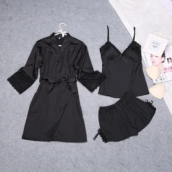 

Summer Women Black Lace Nightwear Loose Bathrobe Gown Female Home Clothes Intimate Lingerie Sleep Set Robes M L XL Nightgown
