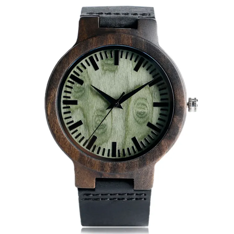 Men Wooden Watches Green Face Quartz