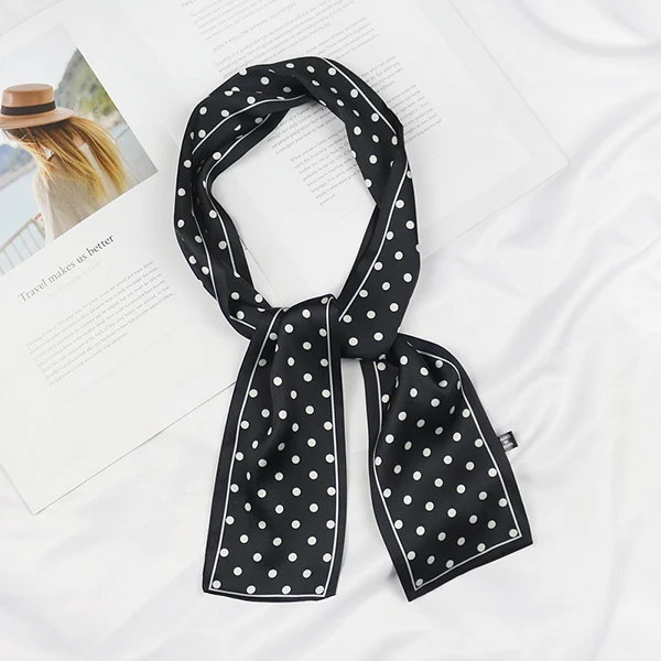 black(dot type) Женская сумка с принтом зебры, украшение, длинные волосы, шейный галстук, повязка на голову, маленький узкий атласный Шелковый платок с лентой, тонкий шарф - Цвет: black(dot type)