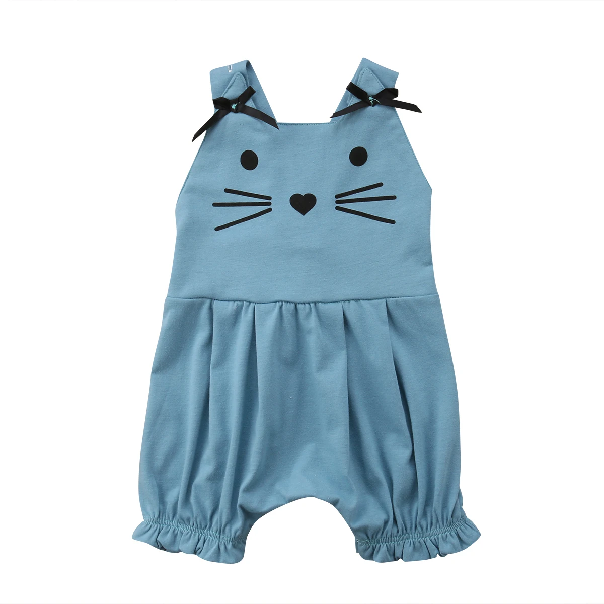 Baby Girl Boy Summer Demin Romper Cute Animal Print Sleeveless Jumpsuit Backless Sleeveless Cat