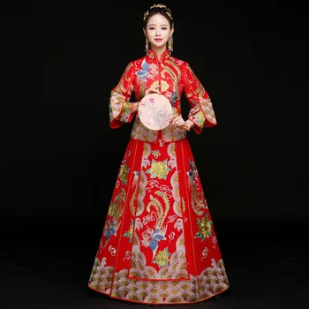 

Oriental Chinese Female Qipao Overseas Bride Wedding Dress Gown Asian Handmade Phoenix Embroidery Cheongsam Royal Marriage Suit