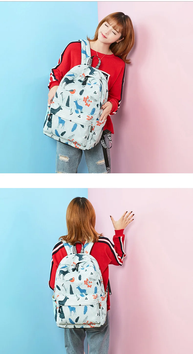WINNER Cute Fashion Backpack Fresh Deer Pattern School Backpack For Teenage Girls Light Blue Travel Backpack Mochila  (2)