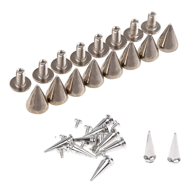 

DSHA 100pcs/Set 9.5mm Silver Cone Spikes Screwback Studs DIY Craft Cool Rivets Punk & 10 Sets Cone Screwback Spikes Studs 25mm