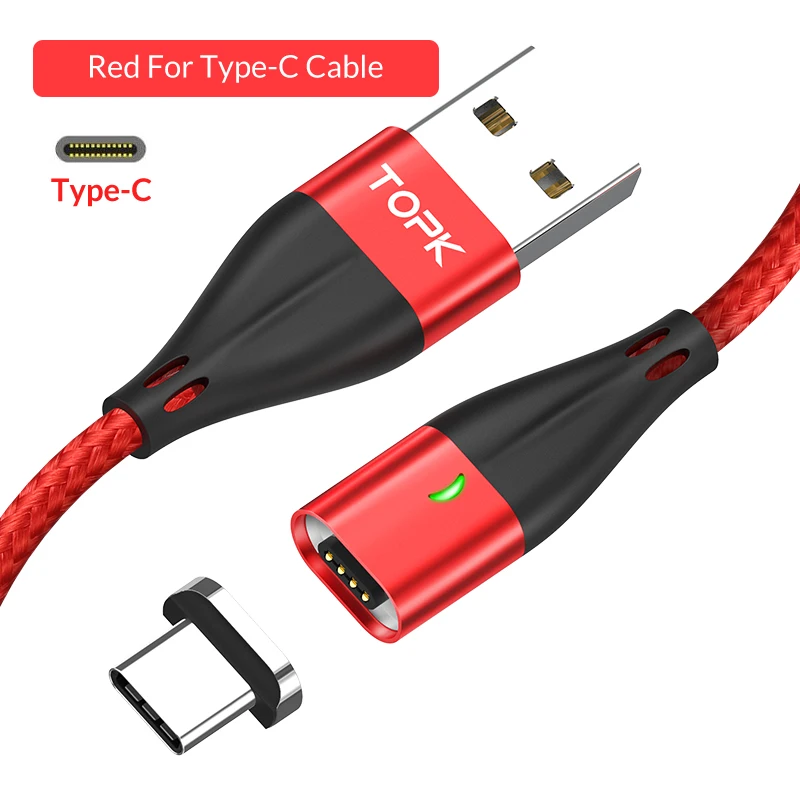 TOPK 1 м 2 м USB Магнитный кабель usb type C и mi cro USB кабель Быстрая зарядка кабель usbc для iPhone samsung Xiao mi redmi note 7 mi a2 - Цвет: USB C Red