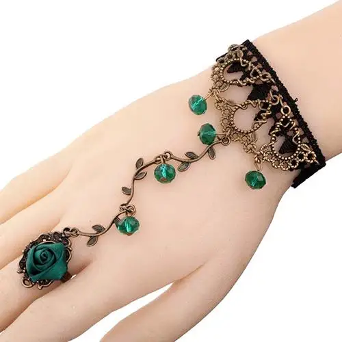 

Women Vintage Lace Flower Hand Harness Bracelet Slave Chain Link Finger