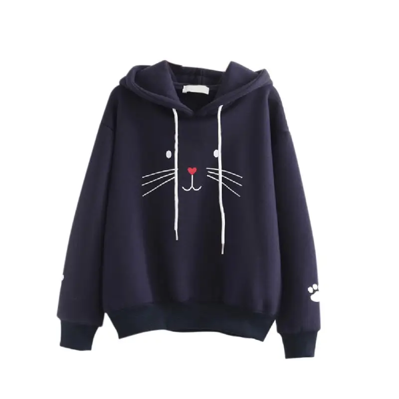 

ROPALIA Harajuku Women Hoodies Sweatshirt Kawaii Pink Winter Cat Pattern Long Sleeve Moletom Hooded Sweatshirts Hooed Mujer