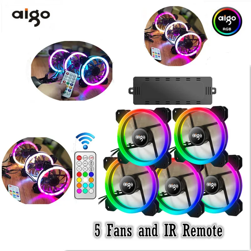 

AIGO DR12 RGB fan 120mm cooler PC Remote Control Dozens Modes LED Quiet Fan Computer fan Dual LED Fans