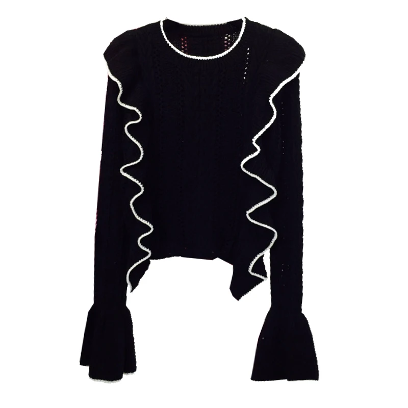 pullovers women sweater office lady computer knitted o-neck butterfly sleeve ruffles female Spring and autumn new sweet Sweaters