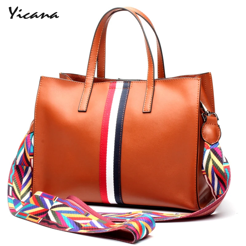 

Yicana fashion 4 colors Cow leather women's handbag concise style soft bag shoulder portable messenger bag leather tote bag