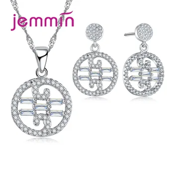 

Round Hollow Crystal Anomalistic Pendant Jewelry Set For Women 925 Sterling Silver Wedding Fine Jewelry.