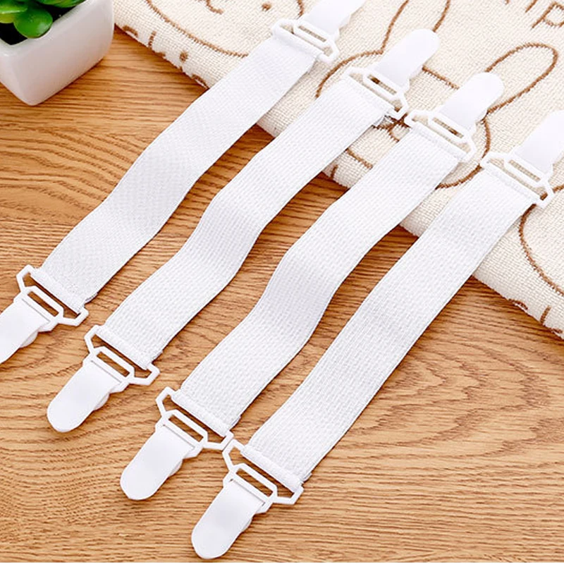 4PCS White Sheet Mattress Cover Blanket Clip Holder Fastener Elastic Set Clip Non-slip Elastic Band Fixer Tablecloth Fixing Tape