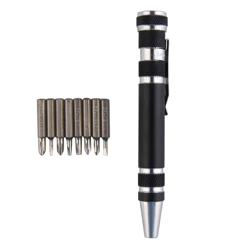 Multifunction 8 In 1 Kinds Portable Aluminum Precision Pen Screw Driver Set Kit Screwdriver Set Repair Tools Kit for Cell Phone - Цвет: Black