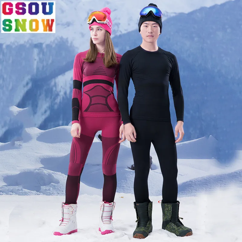 gsou-雪の冬スキー屋外速乾性コールド暖かい下着セット女性男性カップルスーツ通気性の快適なスポーツウェア