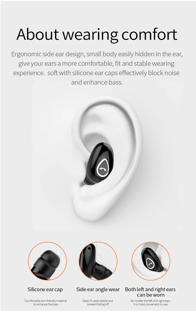 Waterproof Bluetooth Wireless Earphone Handsfree Single Mini Sport Headset 3D Bluetooth Stereo Earphones For PC Huawei Iphone X