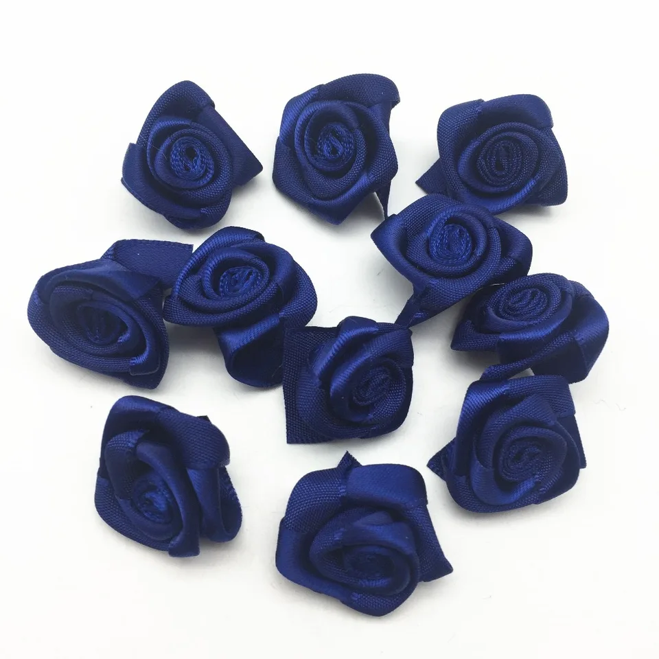 Royal Blue Satin Ribbon Roses Craft Scrapbooking Shabby Chic 25mm Craft Flower