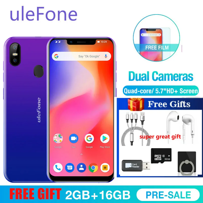 Ulefone S10 Pro Мобильный телефон Android 8,1 5,7 дюймов MT6739WA четырехъядерный 2 Гб ОЗУ 16 Гб ПЗУ 16 Мп + 5 Мп задняя двойная камера 4G смартфон