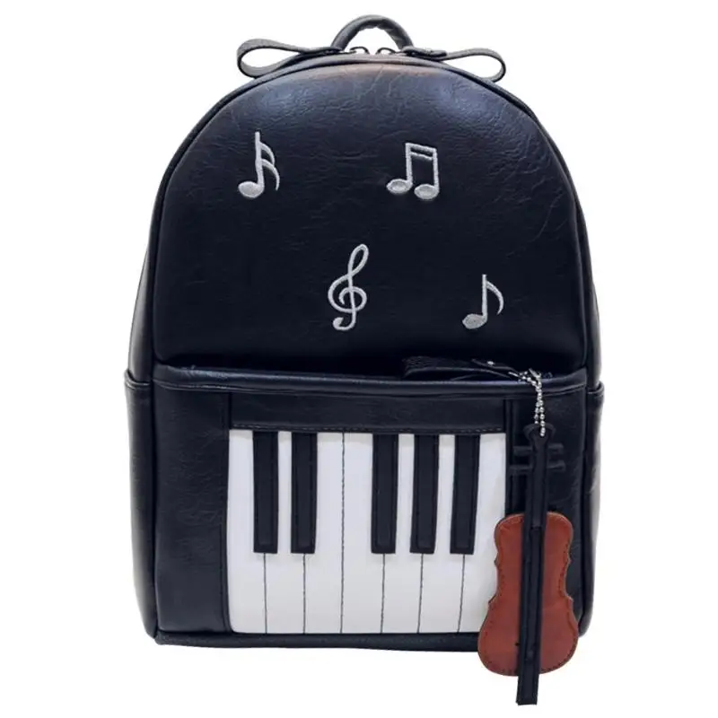 cheap Female PU backpack Women Fashion Violin Pendant Leather School Knapsack Students School Music Center Note Bag Shoulder Bag
