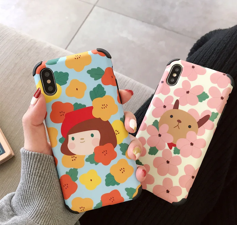 

For Small fresh flowers cartoon iPhoneXs Max Apple X mobile phone shell 7/8plus/6s/XR drop protection sleeve