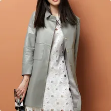 Новинка зимы женские овчины натуральной длинное кожаное пальто женские ветровка Однобортный Slim Fit плюс Размеры черный