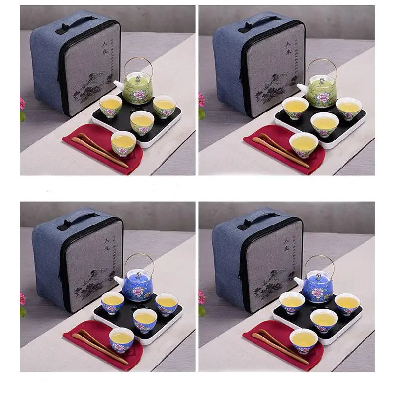 Chinese Family Travel Kung Fu Tea Set Ceramic Portable Gaiwan Tea Teapot Porcelain Teaset Office Vi