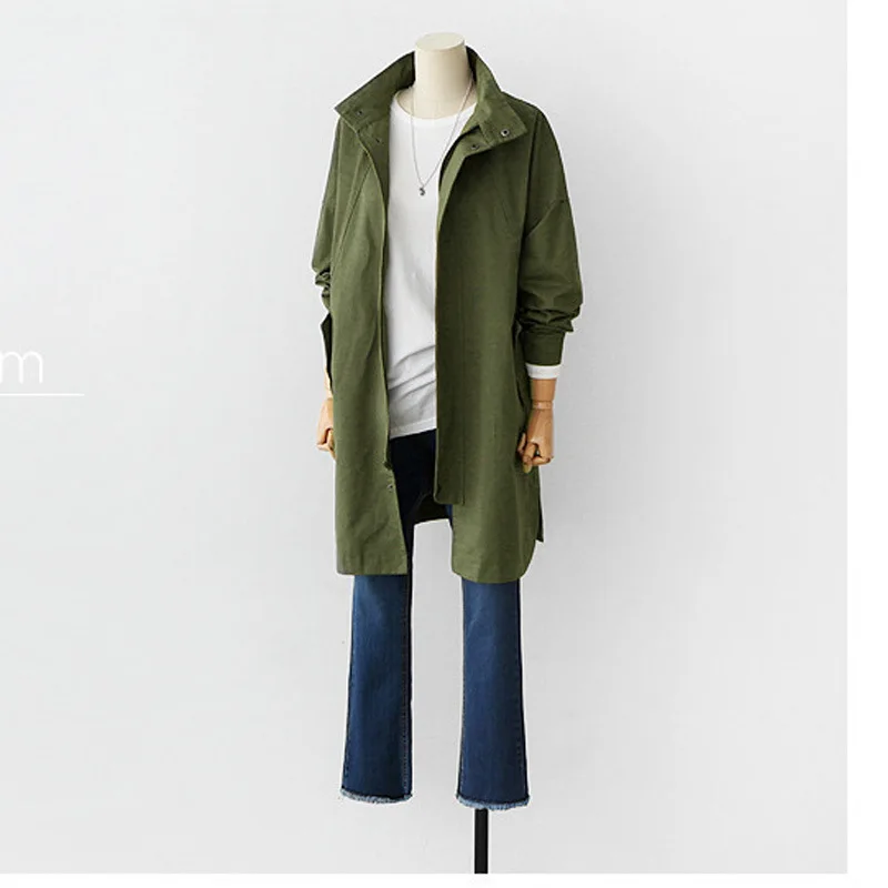 

European And American women's clothing 2018 Autumn New Windbreaker Jacket Loose Long Solid Color Casual Coat Female
