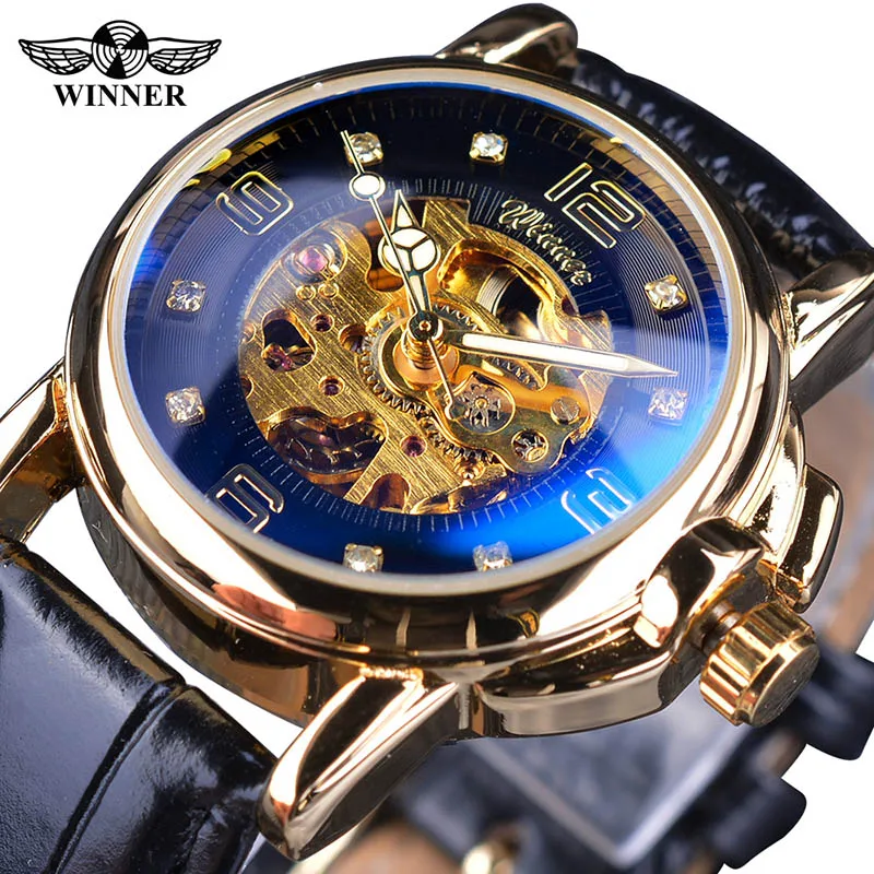 T-WINNER Fashion Ladies Women Business Watch Top Brand Luxury White Skeleton Transparent Case Automatic Mechanical Watches