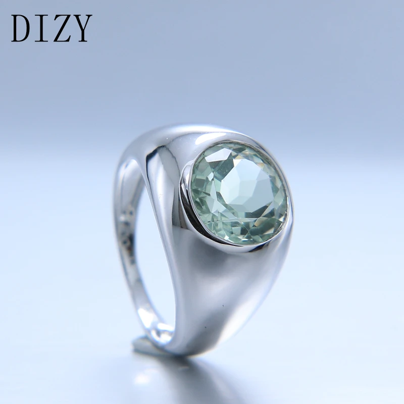 Najtaniej DIZY naturalna zieleń pierścionek z ametystem solidna 925 srebro okrągły Cut kamień pierścień dla kobiet biżuteria zaręczynowa prezent ślubny