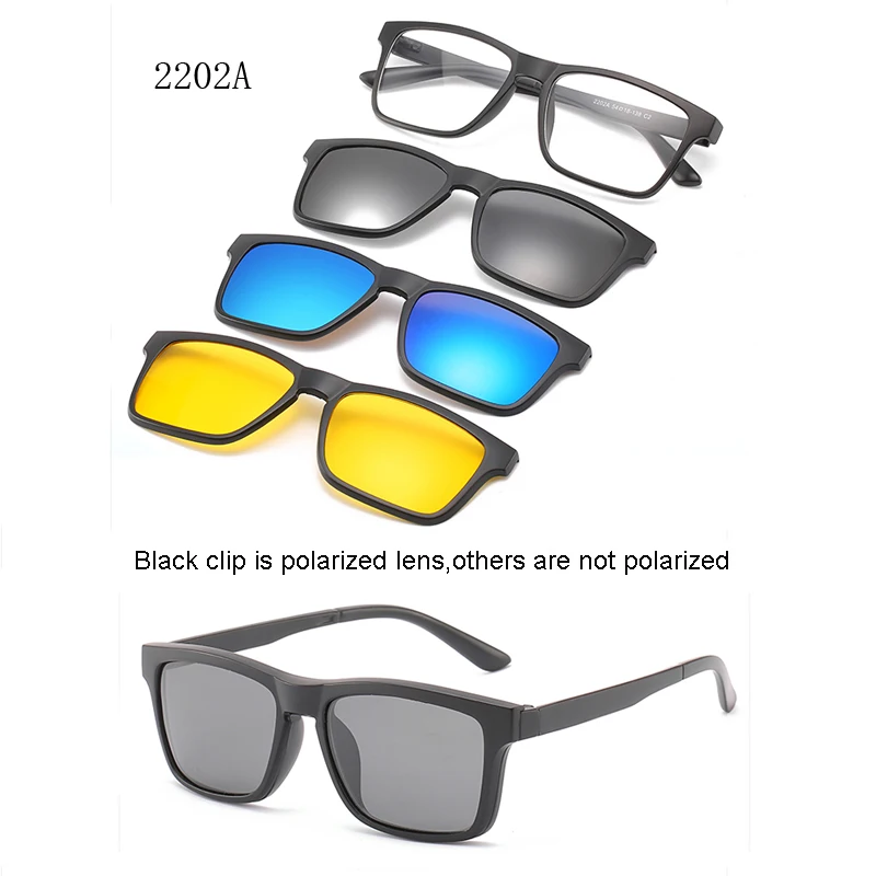 Магнитные солнцезащитные очки с 3 линзами, зеркальные солнцезащитные очки с клипсами, мужские поляризованные очки, по рецепту близорукости - Цвет линз: CT2202A