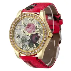 Новая мода повседневное Relojes Para Mujer розовый узор часы с кожаным ремнем Femme круглый Montre Femme 2019 Luxe кварцевые наручные часы