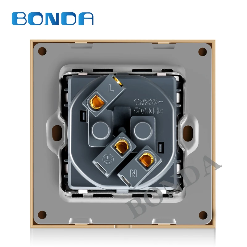 BONDA EU Standard white black gold Crystal Glass Panel AC 110 250V 16A Wall Power Socket16A 2100ma Electrical Wall Power Socket