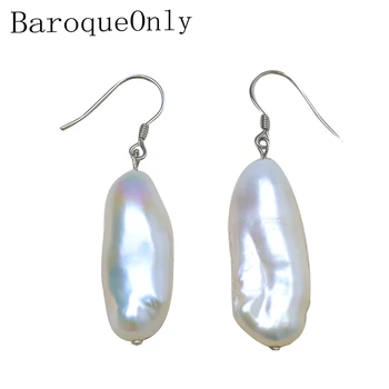 

BaroqueOnly 12-29mm Baroque Pearl Earrings Natural Freshwater Pearl 925 Silver French Hook Dangle Earrings Beat Gifts ECG