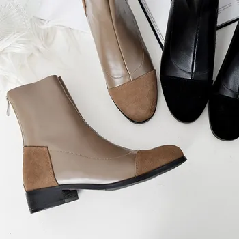 

GPOKHDS 2019 women ankle boots soft cow leather autumn spring Rome style black color square toe high heels ankle boots